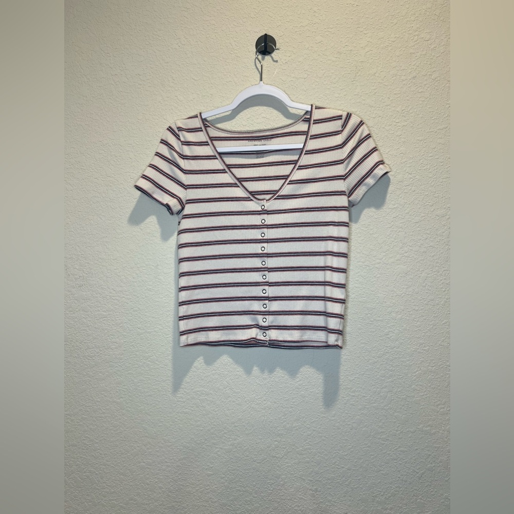 Striped Button Up V-Neck